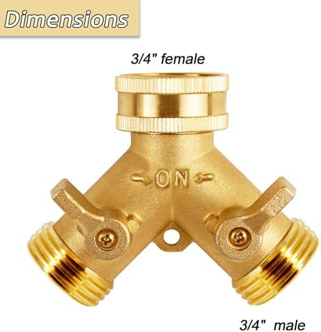 Triumpeek Brass Garden Hose Splitter, 3/4 Inch 2-Way Y Brass Hose Connector with O-ring Washers & Tape