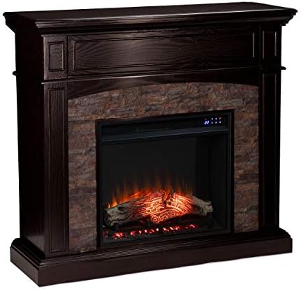 SEI Furniture - Grantham Convertible Touch Screen Electric Fireplace - Transitional Design, Brown Glass and Wood - Ideal for Living Room