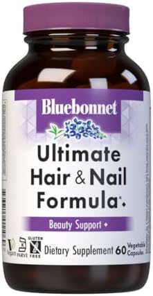 BlueBonnet Nutrition Ultimate Hair and Nail Formula, Vitamins, Minerals, Specialty Nutrients for Beauty Within, Gluten-Free, Kosher-Certified, Dairy-Free, Vegan, 90 Vegetable Capsules, 30 Servings, White | Beauty Support; Vegan, Kosher, Gluten-Free, Dair…