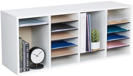 Safco Literature Organizer, 24 Compartments, Office and Classroom Mailbox with Adjustable Shelves, Wood Paper and Mail Sorter, White