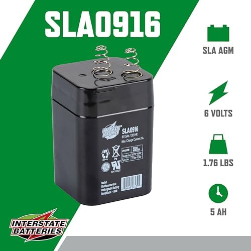 Interstate Batteries SLA Battery 6V 5Ah AGM VRLA (Spring Terminal) SLA0916