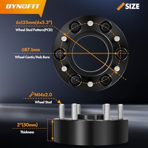 Dynofit 1.5in 6x135 Hub-Centric Wheel Spacers for F150, 87.1mm Hub Bore, M14x1.5 Thread, Forged 6-Lug Wheel Adapters for 2015-2026 Ford F-150