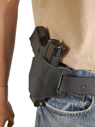 New Barsony Quick Slide Gun OWB Black Leather Holster for Compact 9mm 40 45 Pistols