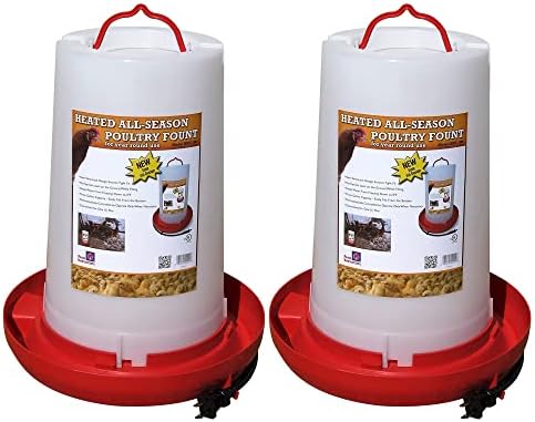 Farm Innovators HB-60P Thermostatically Controlled Heated 2 Gallon Plastic Outdoor Year Round Poultry Chicken Water Bucket Drinker, White/Red | Thermostatically controlled to keep water from freezing, side mounted drip-free/freeze-free nipples for up to…