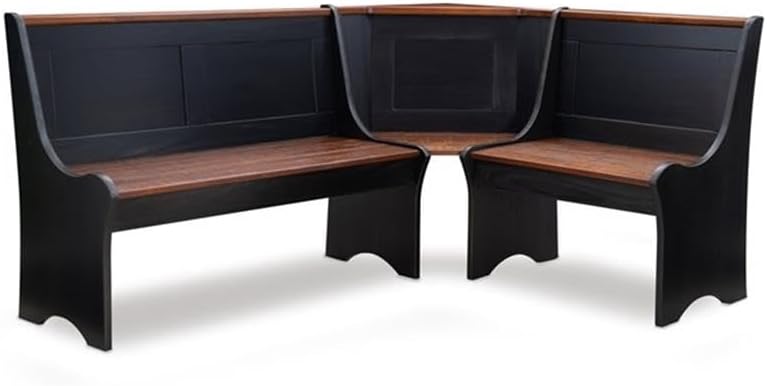 Linon Jackie Solid Wood 3 Piece Conversation Indoor Kitchen Corner Breakfast Dining Nook Set in Black