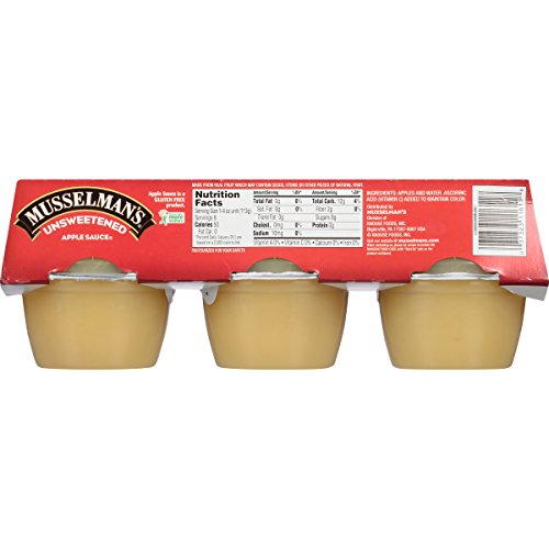 Musselman's Unsweetened Apple Sauce - low calorie, gluten free snack, low sodium, kosher, fat-free, no cholesterol, no high fructuse corn syrup, from 100% fresh American Grown Apples. (24oz x 12)