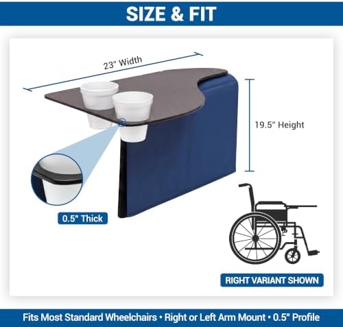 Skil-Care Left Side Wheelchair Flip Tray, 23"W x 19.5"D, Scratch-Resistant | 705032, Scratch-Resistant Surface, Two Cup Holders, Convenient Flip-Away Design, Fits All Standard Wheelchair Armrests, Left