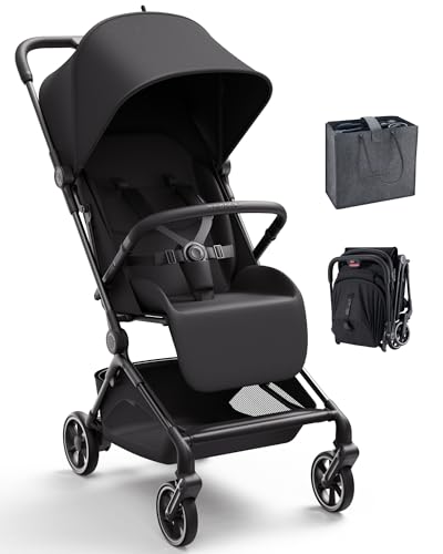 Momcozy TuckGo Ultra-Compact Travel Stroller for Toddlers, Carry-On Ready | Reclining Seat with UPF 50+ Canopy, Adjustable Leg Rest, 33 L Storage and Travel Bag Included