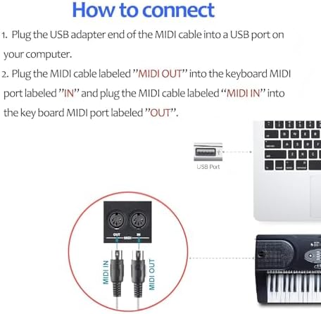 TENINYU USB to MIDI Cable Converter 2 in 1 PC to Synthesizer Music Studio Keyboard Interface Wire Plug Controller Adapter Cord 16 Channels Supports