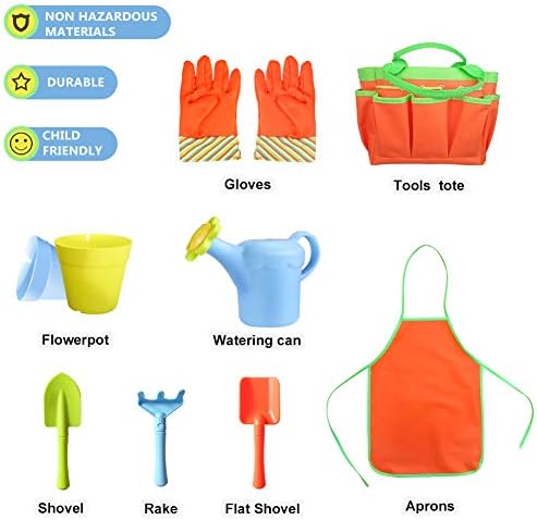 Kids Garden Tools Set with Sun Hat,Gloves,Apron,Storage Bag,Watering can,2pcs of Pots and 3pcs of Tools for Realing Gardening or Sand Outdoor Play