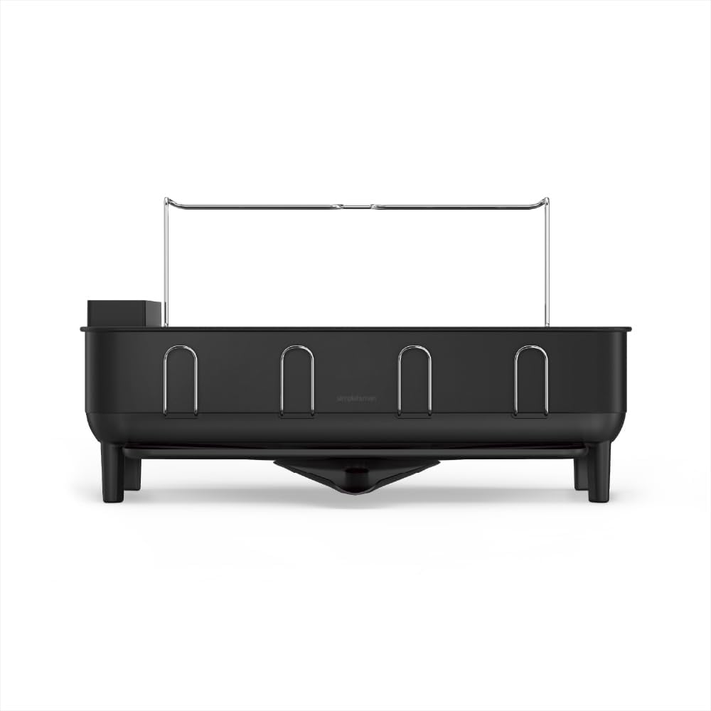 simplehuman Steel Frame Dishrack, Large Capacity Dish Drying Rack, 360º Easy Drain Swivel Spout, Utensil & Wine Glass Holder, Anti-Residue Coating