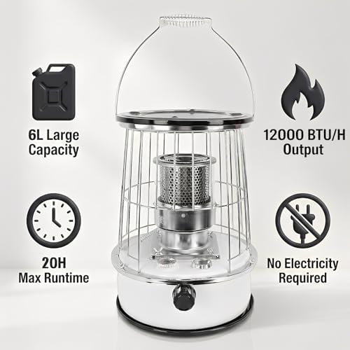 Vikye Indoor Kerosene Heater, 12000 BTU Non Electric Heater 6L Capacity with Tipping Protection,20H Runtime, for Indoor Outdoor Garage Camping