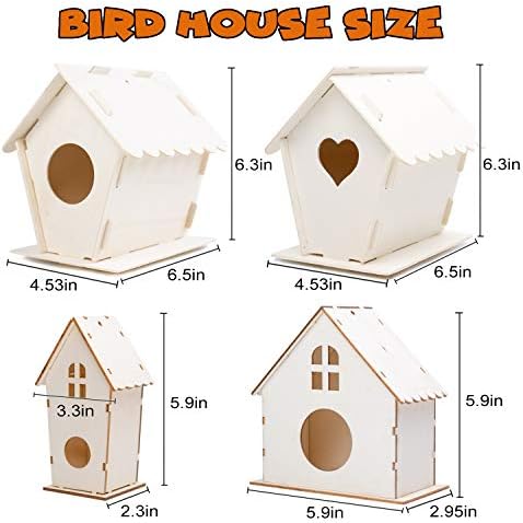 hapray 4 Pack Bird House Craft Kit, DIY Birdhouse for Kids to Build & Paint