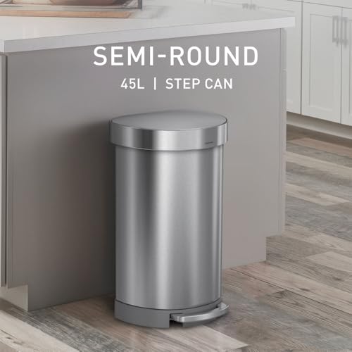 simplehuman 45 Liter / 12 Gallon Semi-Round Automatic Sensor Trash Can, Brushed Stainless Steel