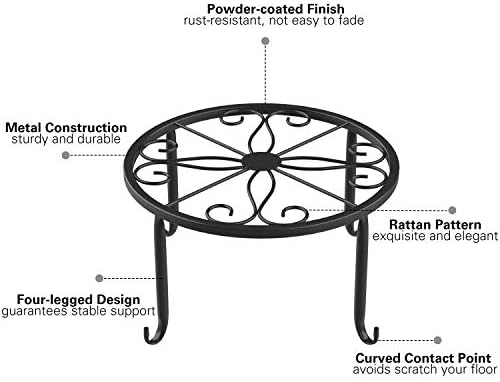 Lewondr 3 Pack Potted Plant Stand | Rustproof Round Flowerpot Plant Holder Container Durable Metal Garden Plant Support for Indoor Outdoor, Black