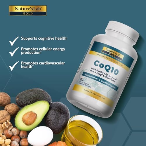 Nature's Lab CoQ10 200mg with Alpha Lipoic Acid & L-Carnitine - High Absorption Heart & Brain Support - Energy & Mitochondrial Function - 60
