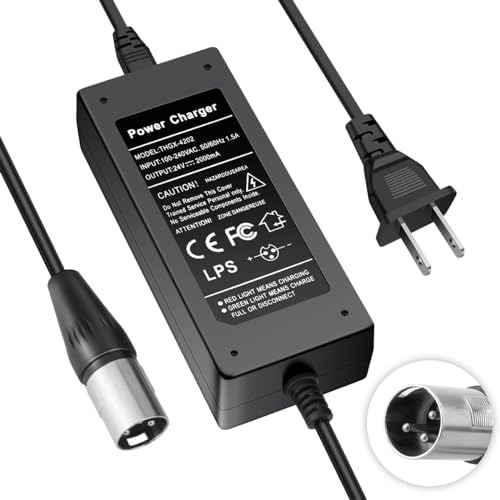 24V 2A 3-Pin XLR Electric Scooter Battery Charger for Go-Go Elite Traveller Plus HD US, Pride Mobility Scooter, Ezip Mountain Trailz