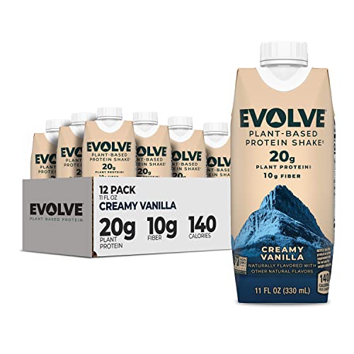 Evolve Plant Based Protein Shake, Café Mocha, 20g Vegan Protein, Dairy Free, No Artificial Sweeteners, Non-GMO, 10g Fiber, 11oz, (12 Pack) (Formula May Vary)