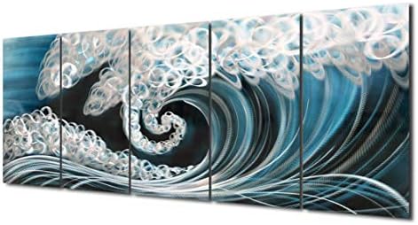 Yihui Arts Handcrafted 3D Metal Wall Art - Ocean Wave Sculpture, 5 - Panel Aluminum Decor for Living Room, Bedroom & Office
