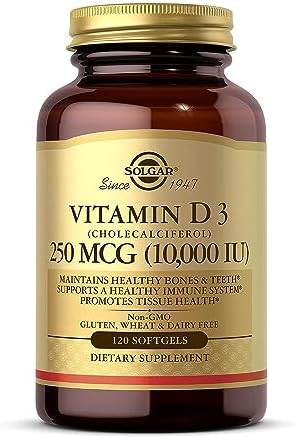 Solgar Vitamin D3 (Cholecalciferol) 250 MCG (10,000 IU), 120 Softgels - Helps Maintain Healthy Bones & Teeth - Immune System Support - Non GMO, Gluten/ Dairy Free - 120 Servings