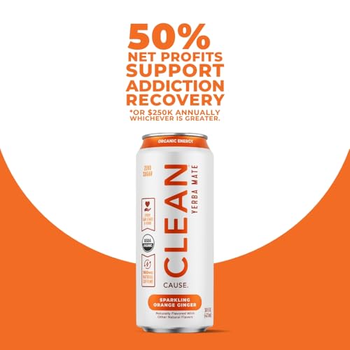CLEAN Cause Zero Sugar Yerba Mate Organic Energy Orange Ginger, 12Pack 16oz