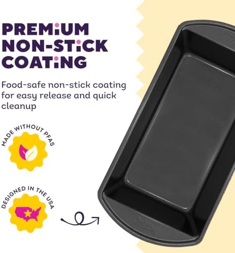 Wilton Gold Non-Stick Loaf Pan, Made Without PFAS, 9 x 5 in. | Non-Stick Steel with Scratch-Resistant Coating, Resists Warping & Extended Handles