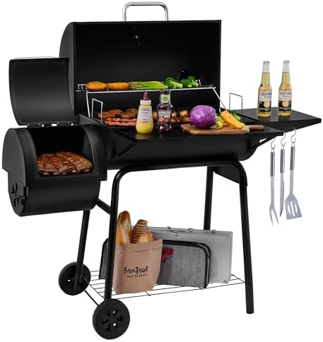 Royal Gourmet CC1830S BBQ Charcoal Grill and Offset Smoker | 823 Square Inch cooking surface, Outdoor for Camping | Black