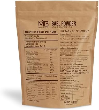 MB Herbals Bael Powder 8 oz (227 Gram / 0.5 LB) | Bael Fruit Powder