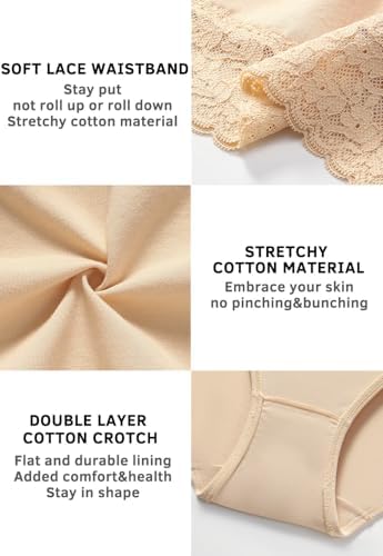 Wealurre Underwear Women Cotton Lace Waisted Bikini Panties 5-Pack
