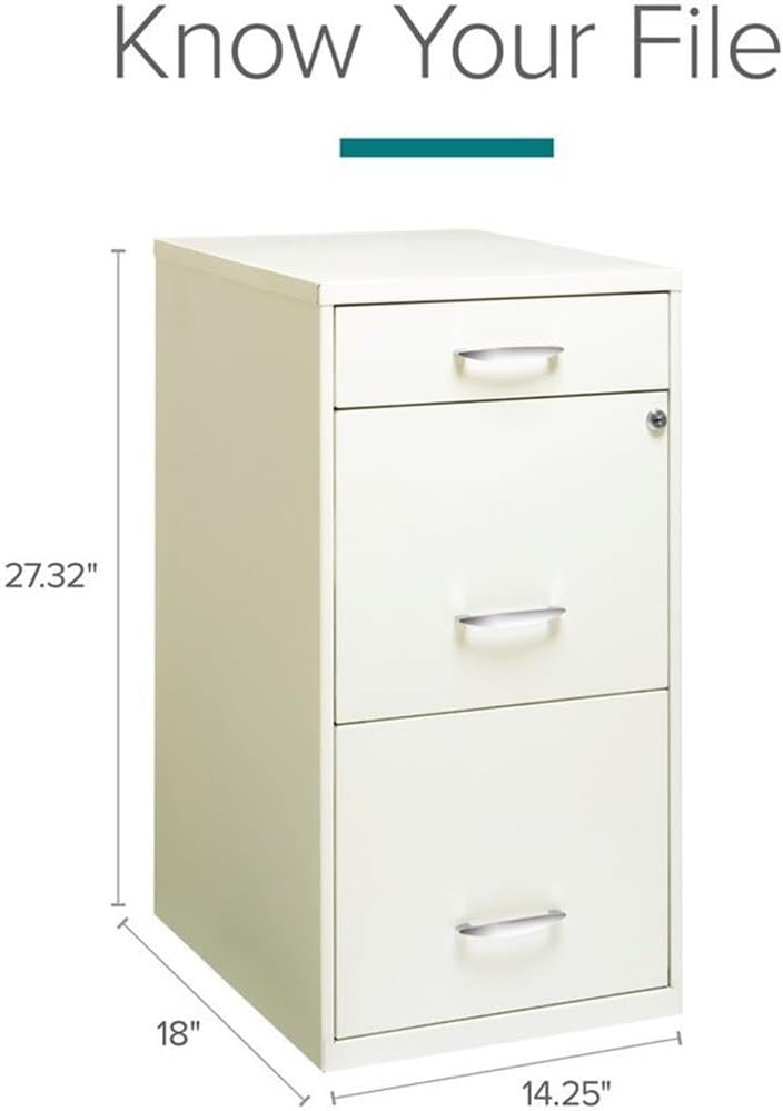 Scranton & Co 3-Drawer Metal Filing Cabinet, 27.32" H x 14.25" W x 18.00" D, Pearl White Finish, Locking Storage with Letter-Size File Drawers, Non-Porous Painted Steel for Home or Office