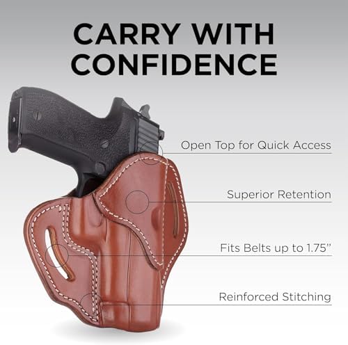 1791 Gunleather OWB Holster, Fits Sig P226, P220, P229, Beretta 92FS, VP9 | Right-handed leather gun holster also fits Beretta M9, Glock 17, 20, 21, 22, Springfield XD and 1911 with full rail