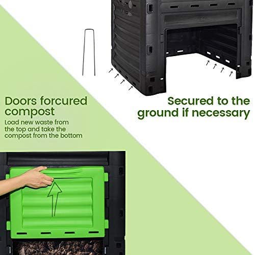 80 Gallon (300L) Large Capacity Static Compost Bin - Forest Green Outdoor Waste Composter with Easy-Access Hatch