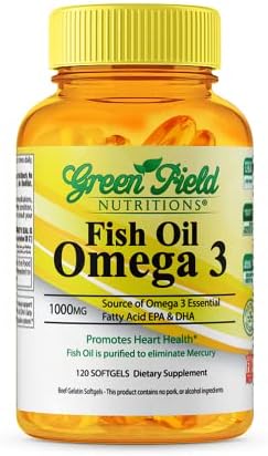 Greenfield Nutritions Halal Fish Oil 1000mg, 300mg Halal Omega 3, Small Wild Peruvian Fish Oil Halal Vitamins, EPA 180 mg & DHA 120mg, Non-GMO