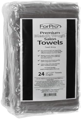 ForPro 24ct Bleach Tough Salon Towels, 16Wx27L in, Cool Grey, 100% Cotton | for Salon, Spa & Gym Use, Hand Towels, Bleach-Safe Salon Towels, Absorbent Spa Towels, Barber Towels, Salon & Spa Essentials