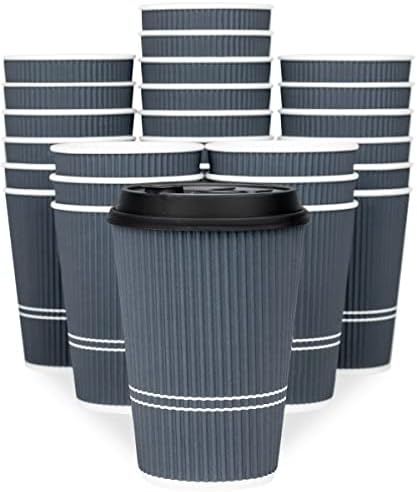 Disposable Coffee Cups With Lids - (80 set) 12 oz Paper To Go Coffee Cups With Resealable Lids Prevent Leaks! Travel Insulated Hot Beverage Drink Cup. Will Not Bend With Heat or Burn Fingers