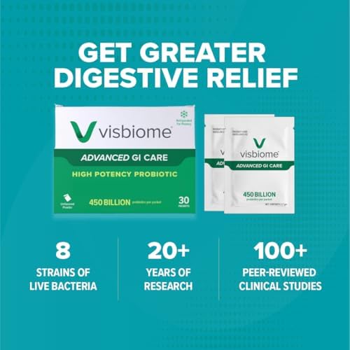 Visbiome® Advanced GI Care High Potency Probiotic, 450B CFU, 30 Packets | Original De Simone Formulation®, Multi-Strain, Refrigerated Probiotics, Low FODMAP Certified, Gluten-Free, Made in USA
