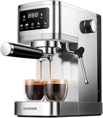 SHARDOR Espresso Machine 20 Bar, Professional Espresso Machine with Milk Frother and Touchscreen, Expresso Coffee Machines with Adjustable Temperature,for Cappuccino, Latte, Stainless Steel, White