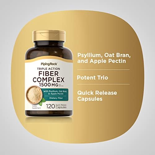 Piping Rock Fiber Complex Supplement | 1500mg | 120 Capsules | Triple Action Pills | with Psyllium, Oat Bran, and Apple Pectin | Non-GMO