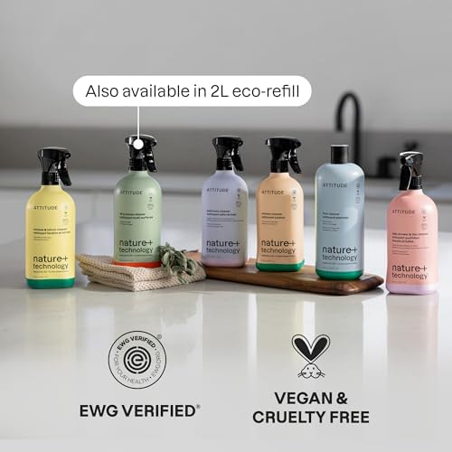 ATTITUDE Shower & Tile Cleaner Spray, EWG Verified, Bathroom Cleaner Removes Soap Scum & Grime, Plant-Based & Vegan, Citrus Zest Scent, 27.1 Fl Oz