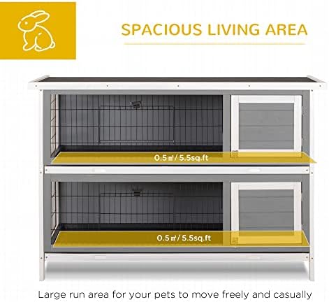 PawHut 54" 2-Story Large Rabbit Hutch Bunny Cage Wooden Pet House Small Animal Habitat with Lockable Doors, No Leak Tray and waterproof Roof for Outdoor/Indoor Orange | Wooden Pet House, Small Animal Habitat, No Leak Tray, Waterproof Roof, for Chickens D…