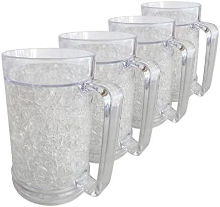Lily's Home Freezer Beer Mugs - Set of 4 Freezable Gel-Filled 16 oz BPA-Free Acrylic Frozen Mugs for Outdoor Entertaining and Gifting
