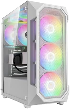 GAMDIAS ATX Mid Tower Gaming Computer PC Case Tempered Glass, Built-in 4X 120mm ARGB Case Fans, Front Airflow Mesh, Up to 6x120mm Fans, 340mm GPU/VGA, 360mm AIO/Radiator, 160mm CPU Cooler