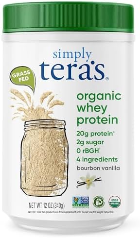 Simply tera's Organic Whey Protein Powder, Bourbon Vanilla, Organic - 12 Oz | Whey Protein Powder, Grass Fed Vanilla