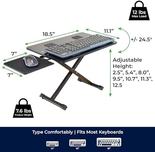 Uncaged Ergonomics KT3 Computer Keyboard Stand & Riser for Desk, Adjustable Raised Wrist Friendly Keyboard Stand Tray & Mouse Stand Lift Negative TIlt