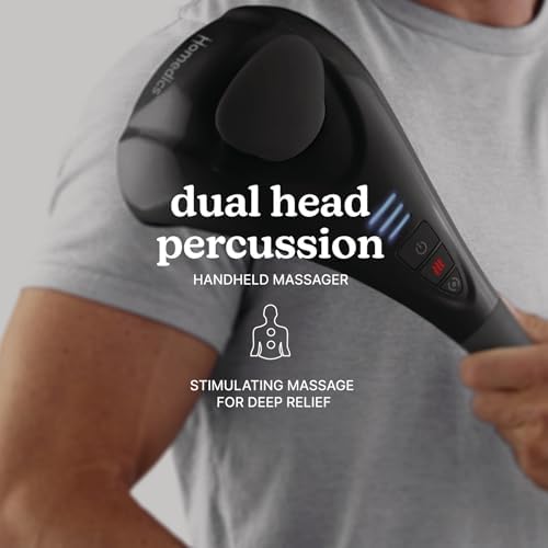 Homedics Handheld Back Massager with Heat, Deep Tissue Percussion Massager | Neck, Shoulders & Body Massage, 4 Custom Attachment Sets, Dual Node