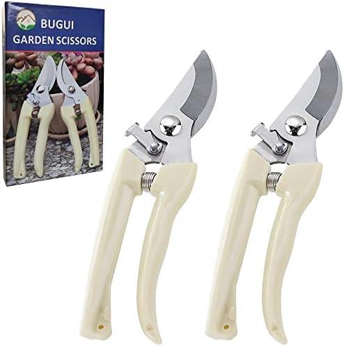 BUGUI Wood Handle Pruning Shears, SK-5 Steel Blade, 1-inch Cutting Capacity, Sharp, Well Designed Garden Shears, 8"