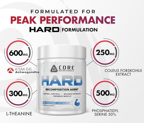 Core Nutritionals Hard Recomposition, Hormone Support, 84 Capsules | Cortisol Support, Fat Metabolism Support, KSM-66 Ashwagandha, DIM, L-Theanine