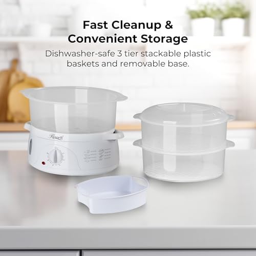 Rosewill Electric Food Steamer with 3 Tiers BPA-Free Stackable, Dishwasher Safe Baskets, 800W with fast steam heating within 40s