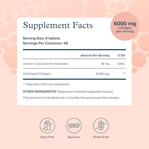 Youtheory Advanced Collagen - 6,000 mg Hydrolyzed Collagen Peptides - Includes Antioxidants & Contains Vitamin C - Hair Growth, Nails, Joint Health & Bone Support* - 290 Tablets (48-Day Supply)