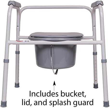 Carex 3-in-1 Folding Bedside Commode and Raised Toilet Seat, Portable Toilet Supports Up to 300lbs, Bedside Commodes for Seniors